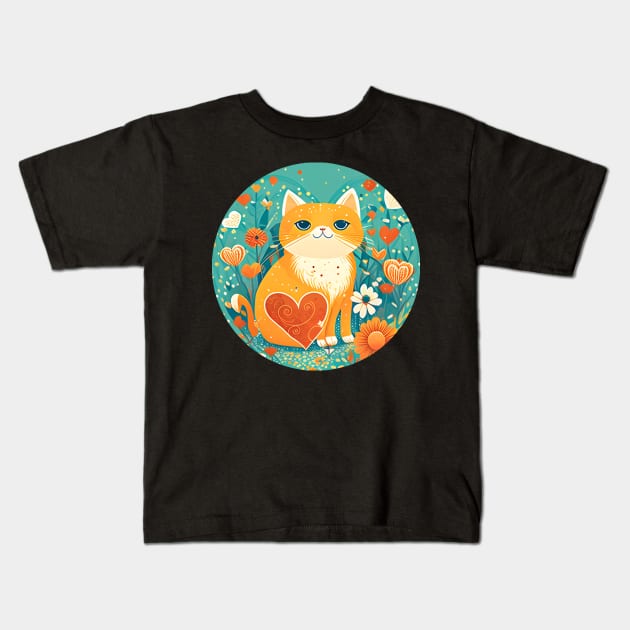 You're The Cat Meow Of My Heart - Cat In The Garden Kids T-Shirt by Wesley Mcanderson Jones